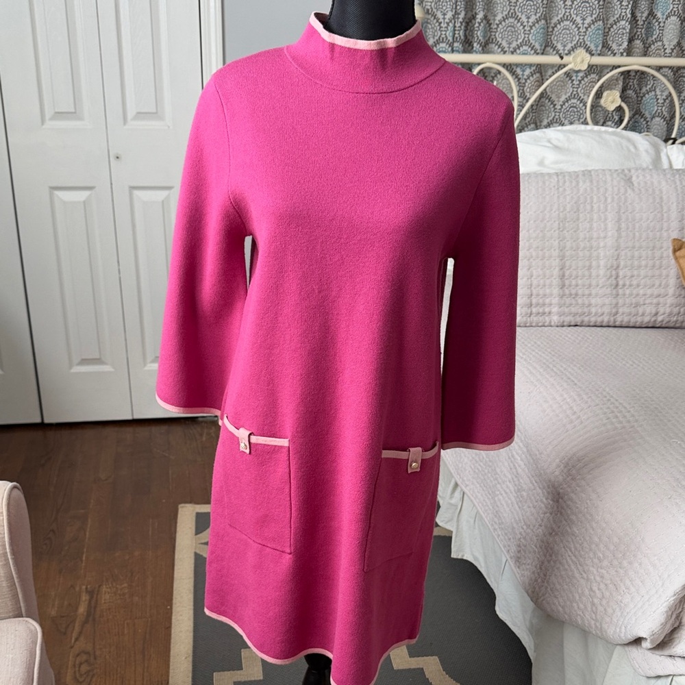 FATE Pink Mock Neck Knit Dress w/ Pockets & Gold Buttons NWT
